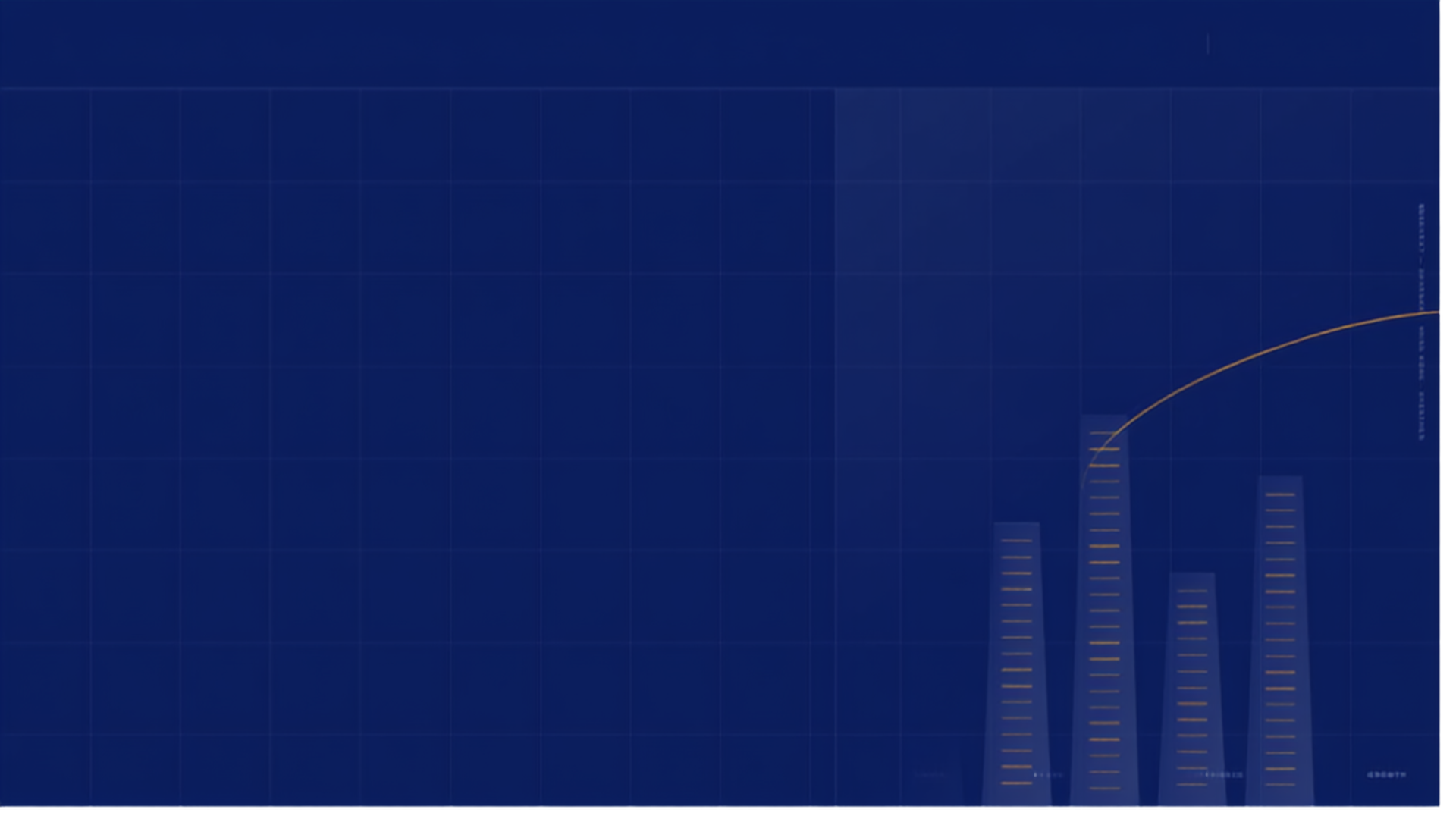 City skyline at dusk with a rising growth curve