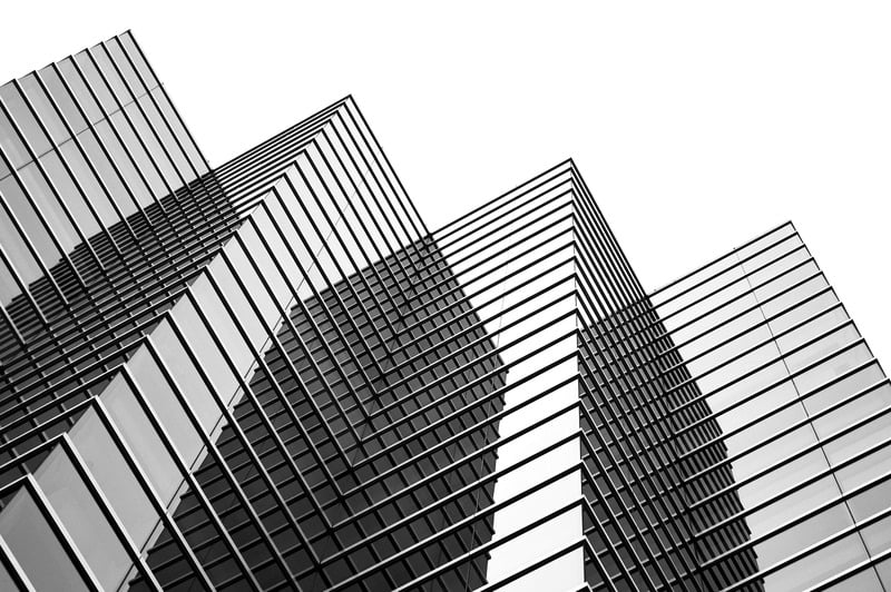 Monochrome glass-facade office buildings